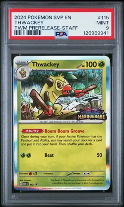 2024 POKEMON SVP EN-SV BLACK STAR PROMO #115 THWACKEY PSA 9 - Image 1