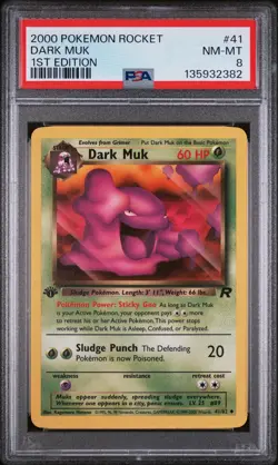 2000 POKEMON ROCKET 1ST EDITION #41 DARK MUK PSA 8 - Image 1