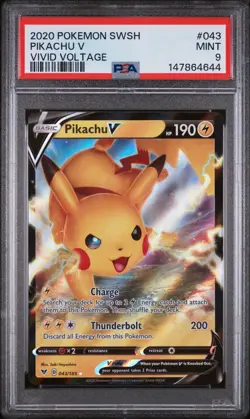 2020 POKEMON SWORD & SHIELD VIVID VOLTAGE #043 PIKACHU V PSA 9 - Image 1