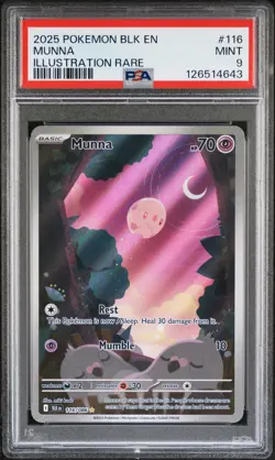 2025 POKEMON BLK EN-BLACK BOLT ILLUSTRATION RARE #116 MUNNA PSA 9 - Image 1