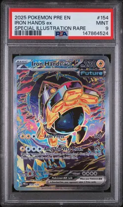 2025 POKEMON PRE EN-PRISMATIC EVOLUTIONS #154 IRON HANDS EX PSA 9 - Image 1