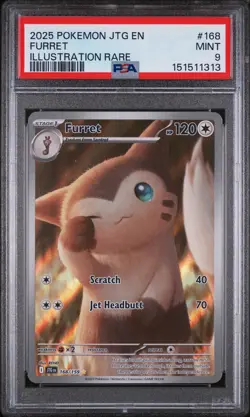 2025 POKEMON JTG EN-JOURNEY TOGETHER ILLUSTRATION RARE #168 FURRET PSA 9 - Image 1