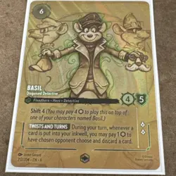 Disney Lorcana- “Enchanted” Basil Disguised Detective Azurite Sea Holo - 212/204 - Image 1