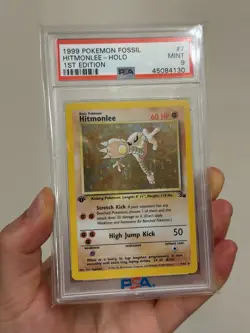 1999 Pokemon Fossil Hitmonlee Holo #7 1st Edition PSA 9 Mint – Vintage WOTC - Image 2