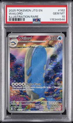 2025 POKEMON JTG EN-JOURNEY TOGETHER ILLUSTRATION RARE #162 WAILORD PSA 10 - Image 1