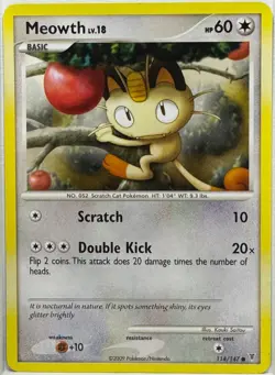 Meowth Lv. 18 - 114/147 - 2009 Common Supreme Victors Pokemon Card NM - Image 1