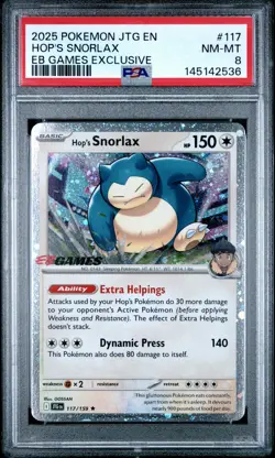 2025 POKEMON JTG EN-JOURNEY TOGETHER EB GAMES EXCLUSIVE #117 HOP'S SNORLAX PSA 8 - Image 1
