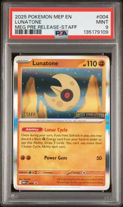 2025 POKEMON MEP EN-ME BLACK STAR PROMO #004 LUNATONE PSA 9 - Image 1