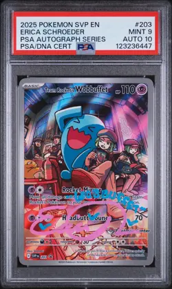 2025 POKEMON SVP EN-SV BLACK STAR PROMO TEAM ROCKET'S WOBBUFFET PSA 9 AUTO 10 - Image 1
