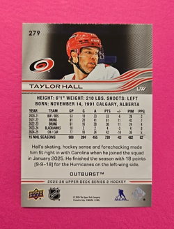 Taylor Hall - Hurricanes - 2025-26 UD Series 2 - Outburst Parallel - #279 - Image 2