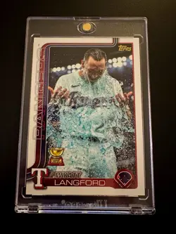 2025 Topps Series 2 455 Wyatt Langford Golden Mirror Image Variation SSP Rangers - Image 1