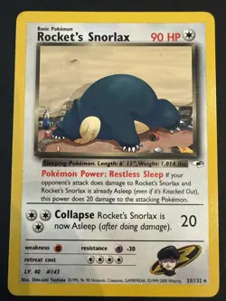 Pokemon Snorlax Rockets Card 33/132 Vintage WOTC Rare Gym Heroes - Image 1