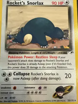 Pokemon Snorlax Rockets Card 33/132 Vintage WOTC Rare Gym Heroes - Image 4