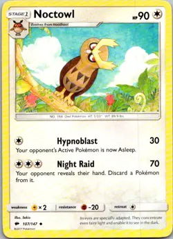 Noctowl 107/147 Uncommon Burning Shadows Pokemon Moderately Played - Image 1