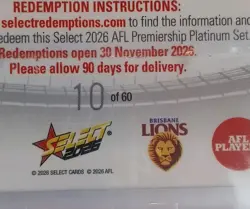 2026 AFL SELECT PLATINUM PREMIERSHIP PREDICTOR - BRISBANE LIONS #10/60 PPSP2 - Image 3