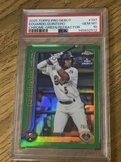 Eduardo Quintero 2025 Topps Pro Debut Chrome Green Refractor /99 PSA 10 POP 1 - Image 1