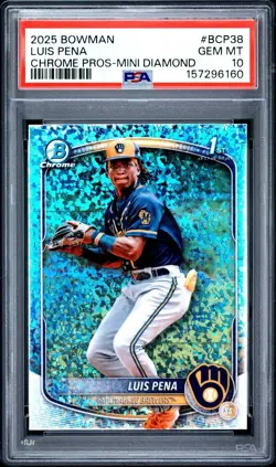 2025 Bowman - Chrome Prospects Luis Pena #BCP38 Mini-Diamond Ref (RC) PSA 10 - Image 1