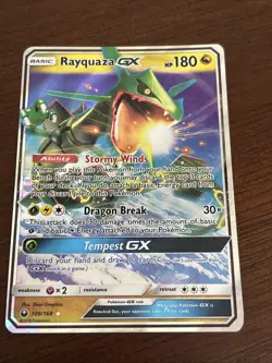 Rayquaza GX 109/168 SM: Celestial Storm Ultra Rare Full Art Holo Pokemon TCG - Image 1