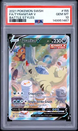 2021 POKEMON SWORD & SHIELD BATTLE STYLES #155 FULL ART/TYRANITAR V PSA 10 - Image 1