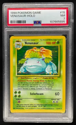 1999 Pokemon Set Unlimited Venusaur Rare Holo PSA 7 Near Mint #15/102 - Image 1