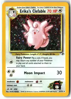 2000 Erika's Clefable 3/132 🌀 SWIRL 🌀 WOTC Holo Rare Gym Heroes Pokemon LP - Image 1
