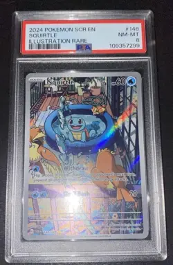 2024 Pokemon SV Stellar Crown SCR en Squirtle #148/142 PSA 8 - Image 1