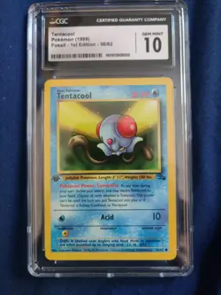 CGC 10 GEM MINT 1999 POKEMON FOSSIL 56 TENTACOOL 1ST EDITION ENGLISH - Image 1