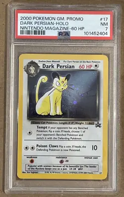2000 Pokemon GM. Promo Dark Persian-Holo Nintendo Magazine PSA 7 NM - Image 1