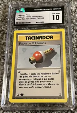 1999 Pokemon 1st Edition Base Set Portuguese Poke Flute 86/102 CGC 10 Top Pop 2 - Image 1