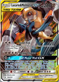 Lucario & Melmetal GX 120/214 Holo GX Rare Unbroken Bonds Pokemon Holo Near Mint - Image 1