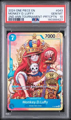 2024 ONE PIECE #043 2ND ANNIVERSARY TOURNAMENT STAMP PROMO MONKEY D LUFFY PSA 10 - Image 1