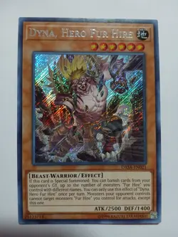 Yugioh Dyna, Hero Fur Hire Secret Rare DASA-EN021 Lightly Played - Image 1