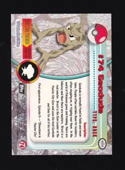 1999 Topps Pokemon TV Animation Geodude #74 - Image 2