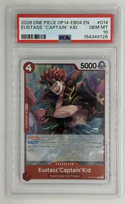 2026 One Piece Azure Sea Seven Eustass Captain Kid 014 PSA 10 GEM MT POP 4 - Image 1
