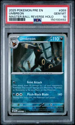 Umbreon PSA 10 💎 English Master Ball Reverse Holo 2025 Prismatic Evo #059 📈 - Image 1