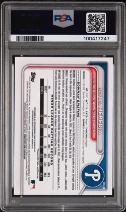2024 BOWMAN CHROME RAYLIN HEREDIA Rookie AUTO PSA 10 Prospect #CPA-RH Phillies - Image 2