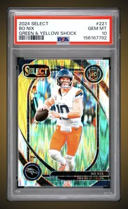 2024 Select Club Level Green & Yellow Shock Bo Nix ROOKIE #221 PSA 10 GEM Bronco - Image 1
