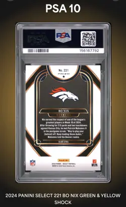 2024 Select Club Level Green & Yellow Shock Bo Nix ROOKIE #221 PSA 10 GEM Bronco - Image 2