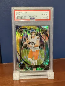 2024 Select Club Level Green & Yellow Shock Bo Nix ROOKIE #221 PSA 10 GEM Bronco - Image 3