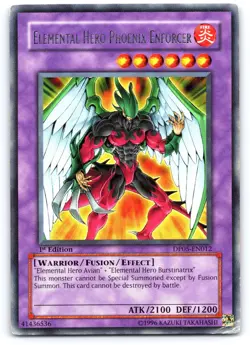 YUGIOH ELEMENTAL HERO PHOENIX ENFORCER DP05-EN012 1ST RARE MP - Image 1