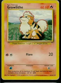 1999 Pokemon TCG Base Set Unlimited Growlithe MP - Image 1