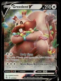Pokemon Cards Greedent V 217/264 Fusion Strike Holo V Rare NM - Image 1