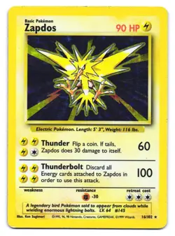 Zapdos 16/102 Holo Rare Base Set Unlimited Pokemon HP - Image 1
