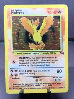 Pokemon TCG Moltres 27/62 Fossil Unlimited Holo Rare VTG 1999 WOTC LP-/MP+ - Image 1
