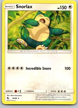 SNORLAX 50/68 HIF HIDDEN FATES POKEMON CARD TCG LP 2019 - Image 2