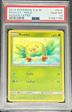 2019 Pokemon Sun & Moon Hidden Fates # SV2 Shiny Holo Rowlet GEM MINT PSA 10 - Image 1