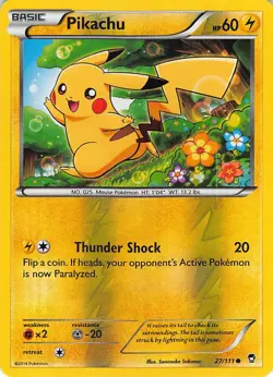 Pikachu 27/111 Common Furious Fists Pokemon Reverse Holo Lightly Played - Image 1