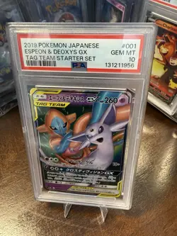 2019 Pokemon Japanese Espeon & Deoxys GX 001/031 Tag Team Starter Set PSA 10 - Image 1