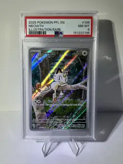 Meowth 106/094 PSA NM-MT 8 Illustration Rare Pokemon TCG ME02 Phantasmal Flames - Image 1