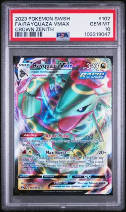 2023 POKEMON SWORD & SHIELD CROWN ZENITH #102 FULL ART/RAYQUAZA VMAX PSA 10 - Image 1